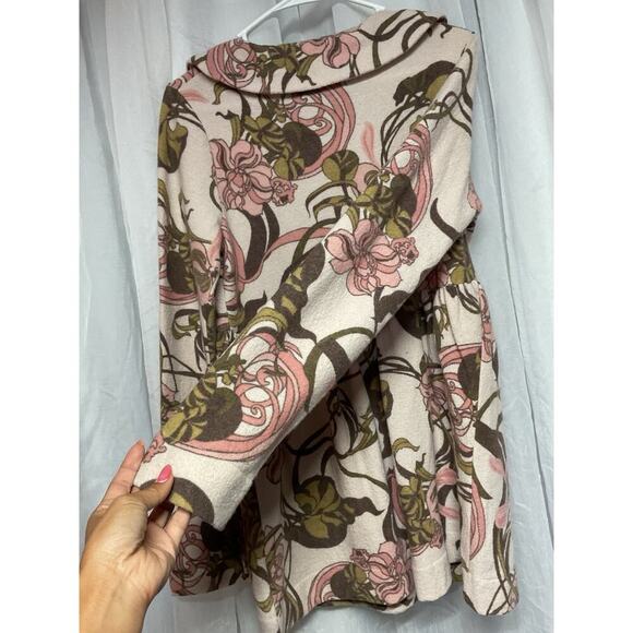 ANTHROPOLOGIE Pea Coat Womens Sz Med GUINEVERE Kirklees Sweater Coat Wool Floral - Picture 11 of 12